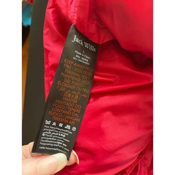 Jack Wills Red Down Filled Spell Logo Full Zip Quilted Puffer Vest Womens Small - Picture 7 of 8